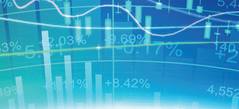 Various representations of charts and percentages overlaying each other